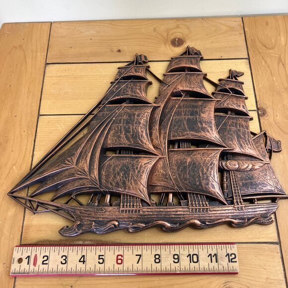 Nautical Sail Ship Wall Hanging Vintage Plastic Coppercraft Syroco 4261 Dart Ind - Picture 2 of 5